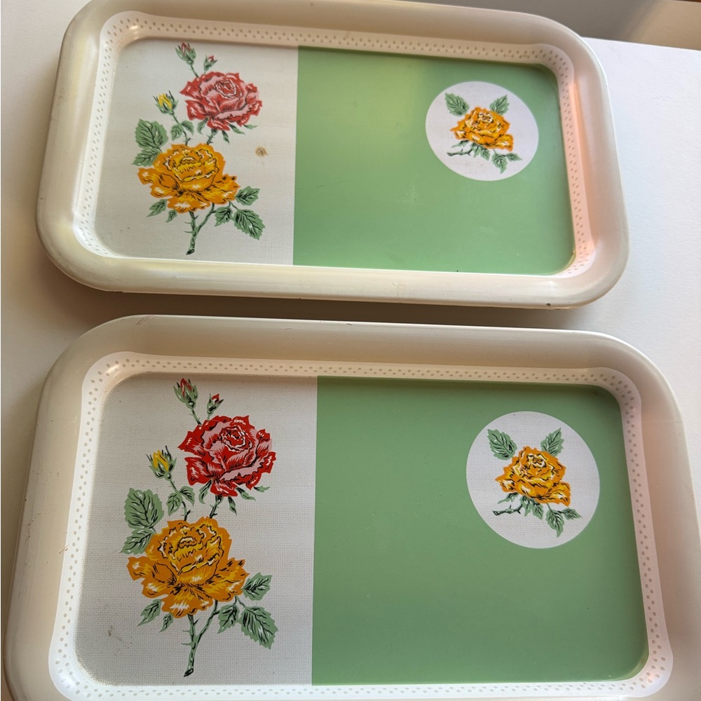 MCM Green and White‎ floral Kitchen Serving Trays